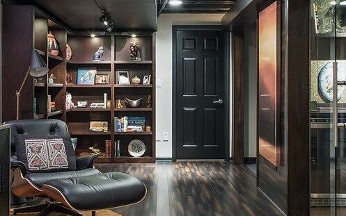 basement remodel dark tones