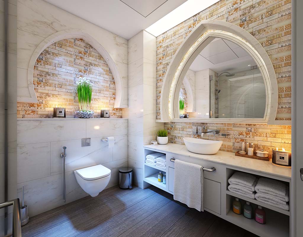 natural stone bathroom backsplash